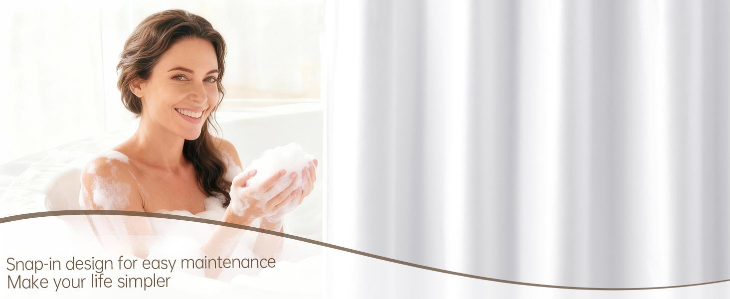 Fabric Snap-in Shower Curtain Liner Replacement 1 Pack with Magnets Compatible with 72"x72" Long Shower Curtain with Snap in Liner,Removable & Water-Repellent & Machine Washable White 70x54