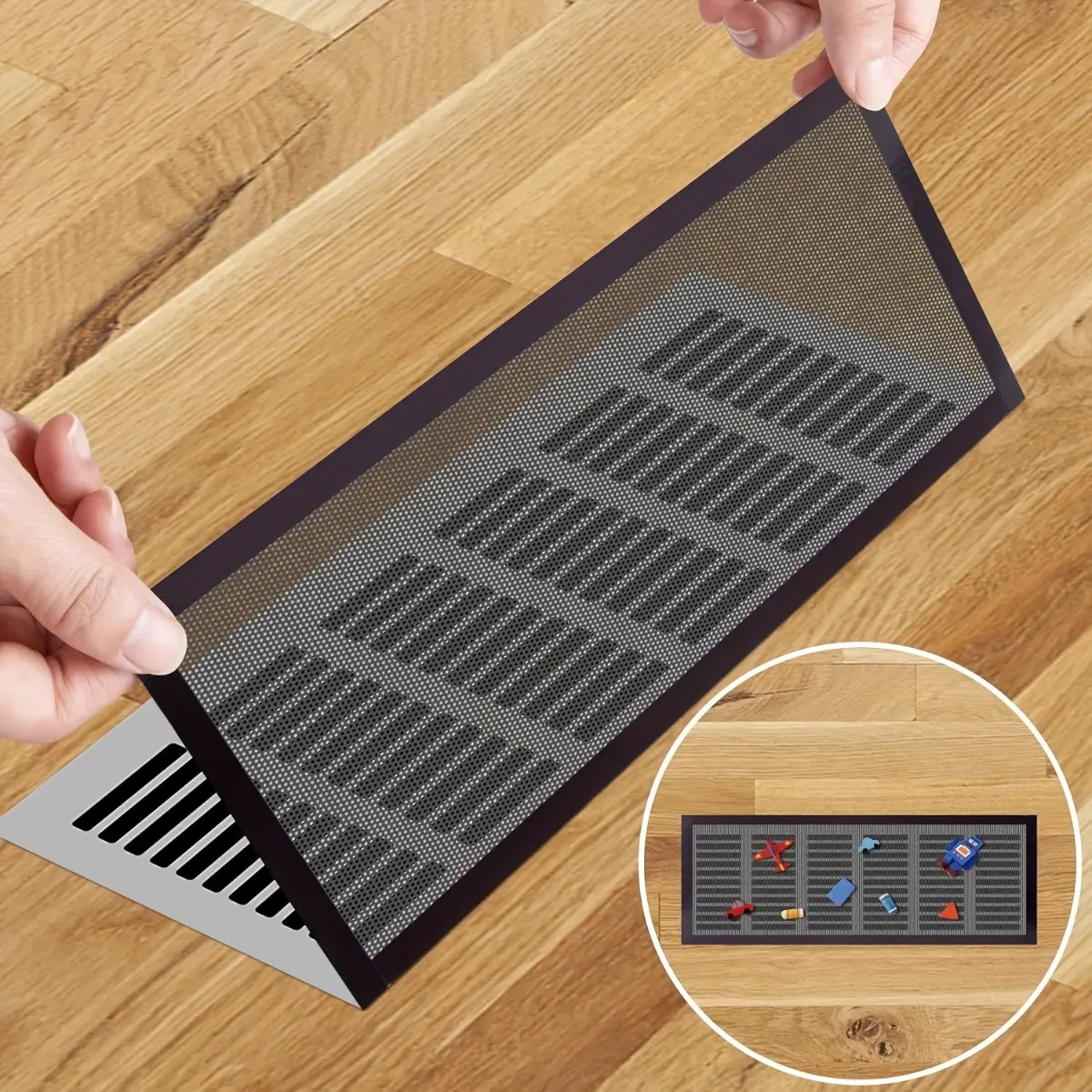 8PCS Magnetic Vent Covers for 4x10 Inch Standard Floor Vents, Black HVAC Air Vent Covers for Floor, Wall and Ceiling Registers, Compatible with RV and Home Heating Cooling Systems, Easy Install Reusable Vent Accessories for Residential Use