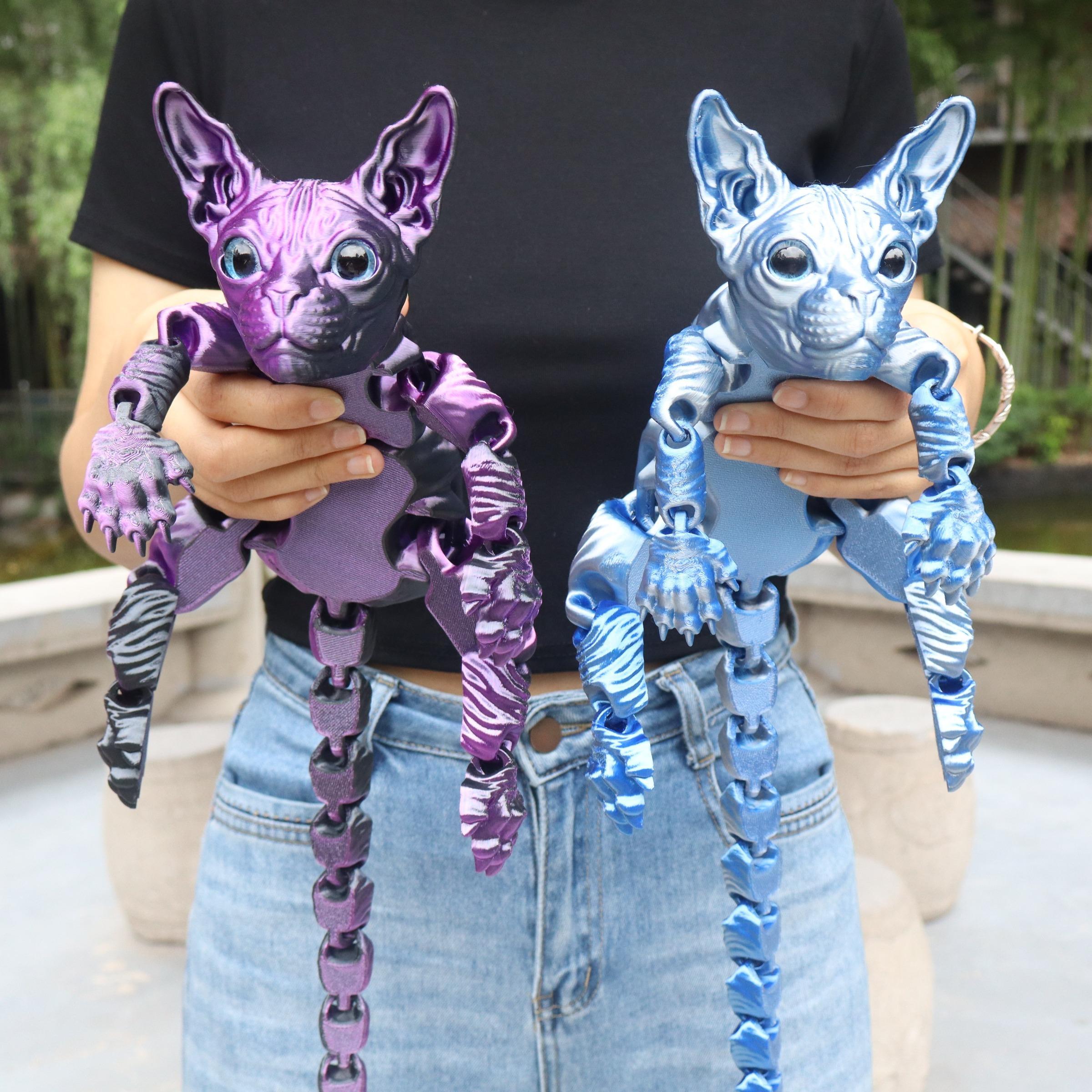 3pcs 3D Printed Cute Large Hairless Cat Decorative Figurine, Realistic Eyes, Colorful Kitten Gift Set, Perfect Holiday Party Decoration, Home Decor Ornaments