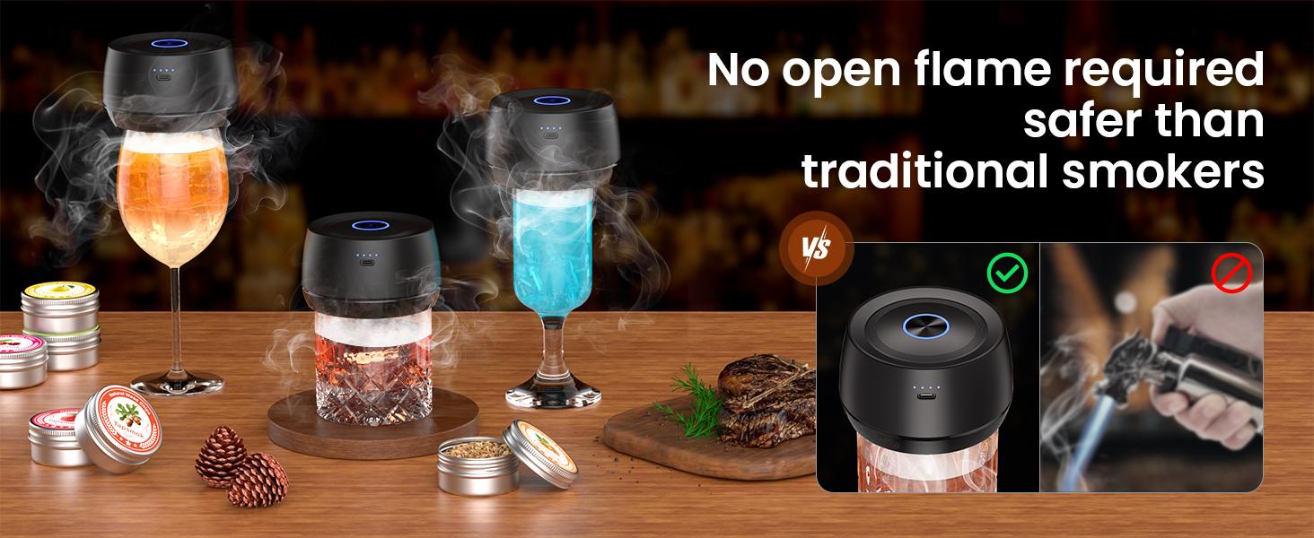 Electric Whiskey Smoker Kit: Rechargeable Cocktail Smoker for Old Fashioned & Bourbon Drinks with Built-in Lighter, No Butane Needed, 6 Wood Chips, Christmas Whiskey Gift for Men, Dad, Husband