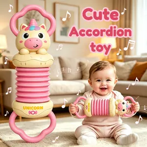 Fun Cartoon Handheld Accordion Toy for Unisex Children Development, Candy Green/Candy Pink, Safe Material, Improves Hand-Eye Coordination & Grasping, Ideal Birthday/Holiday Gift (Random Color Included)
