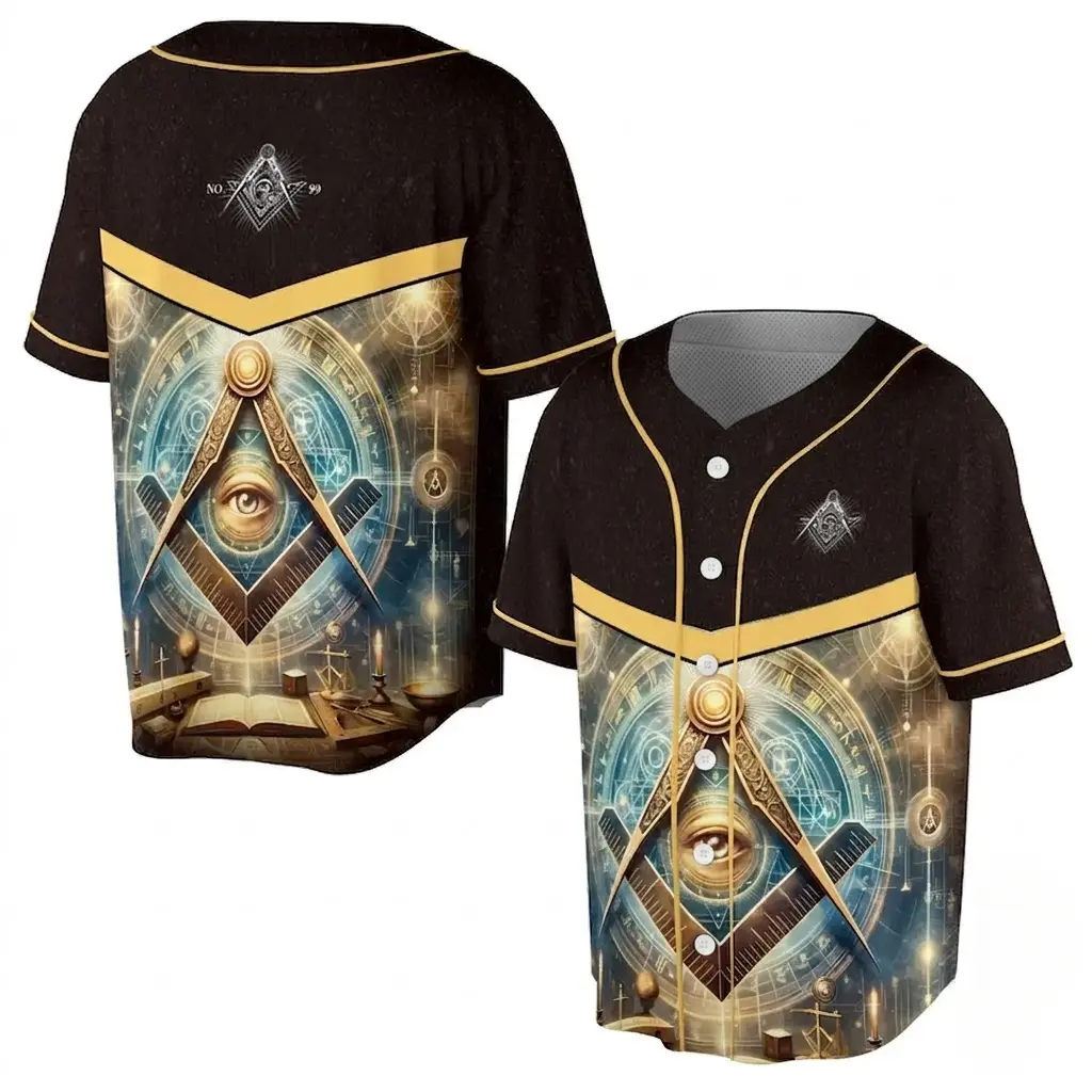Master Mason Freemasonry Mystic Graphic Baseball Jersey for Men, Casual Everyday Outfits, Gifts for Men