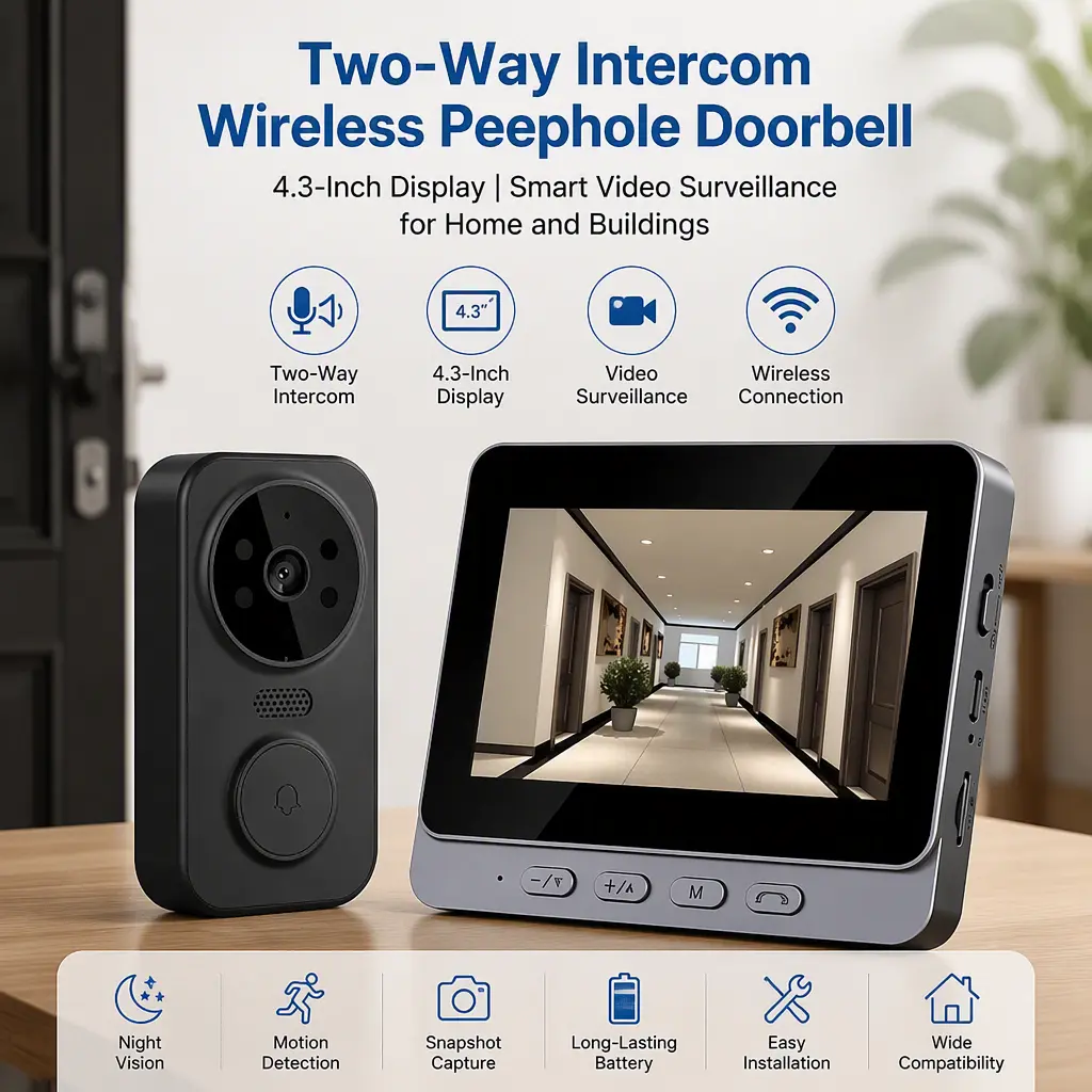 4.3‑Inch Display Wireless Peephole Doorbell, Smart Two‑Way Video Intercom for Home Entry & Building Surveillance System