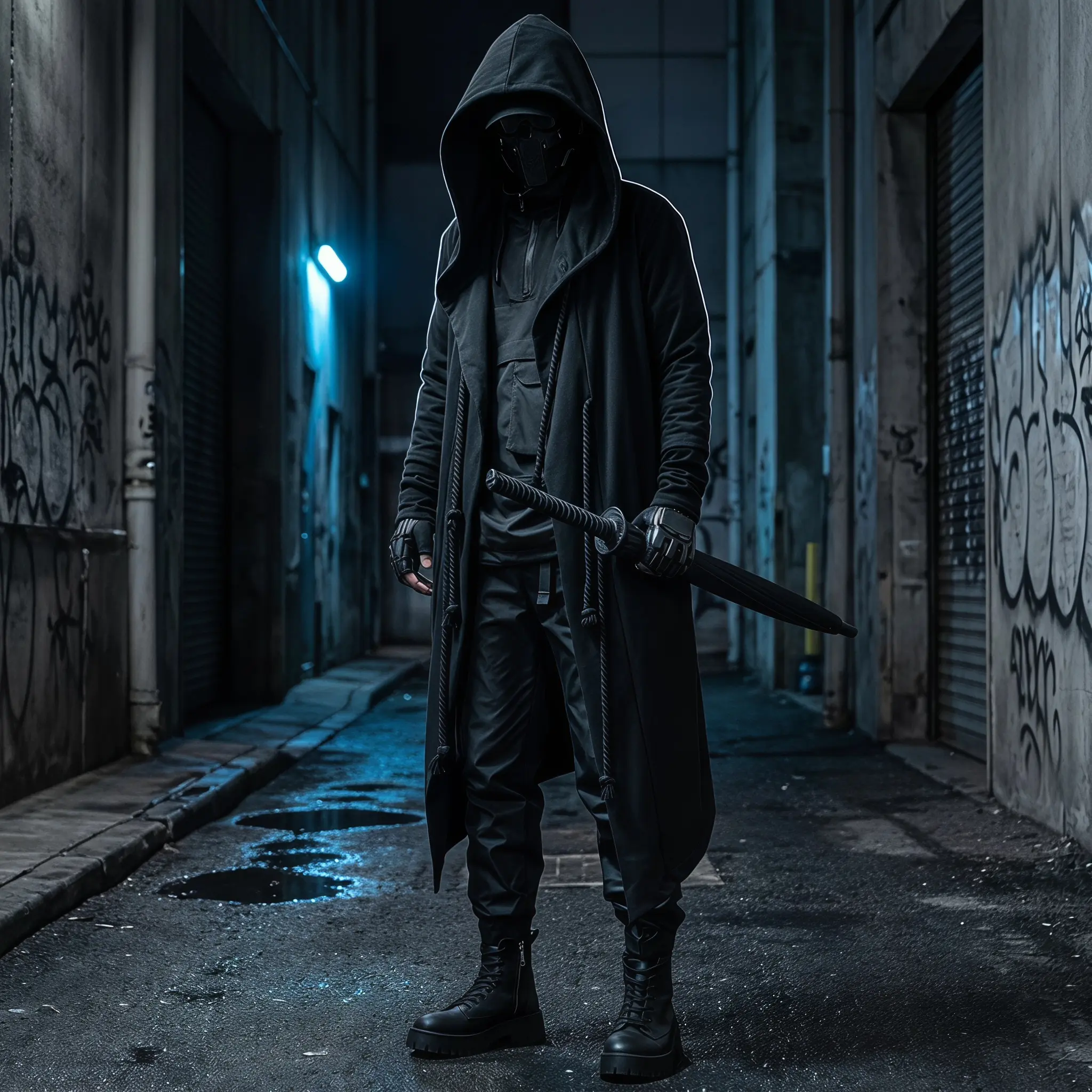 Cozy Dark Samurai Cape Coat For Men Plus Size Long Hooded Stand Collar Tie Closure Lightweight Polyester Spring Autumn European Style