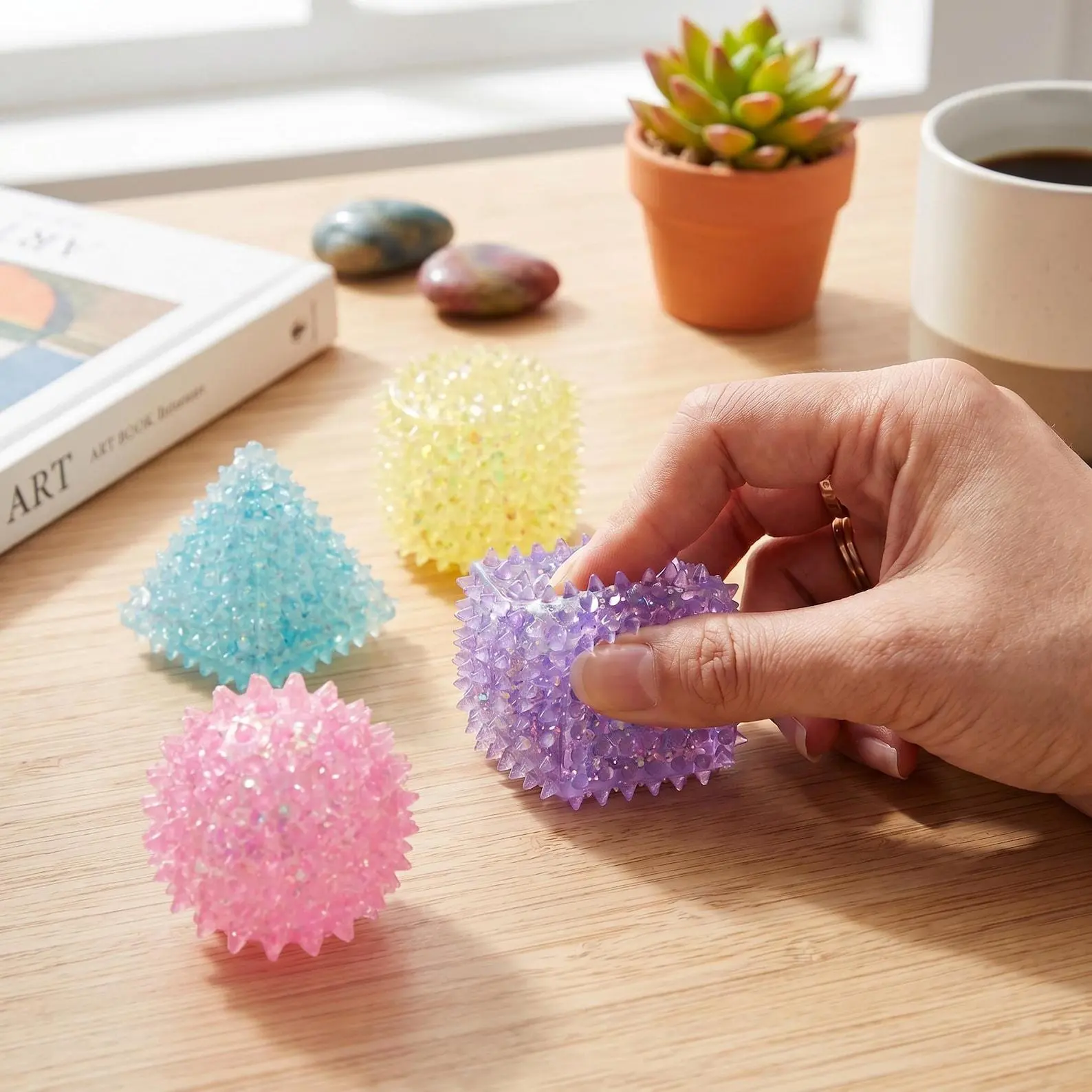 Spiky Clear Glitter Stress Ball,Cute Fidget Squeeze Toy,Relaxing Stress Relief Decor,Sensory Anxiety Relief Desk Gift for Kids Adults
