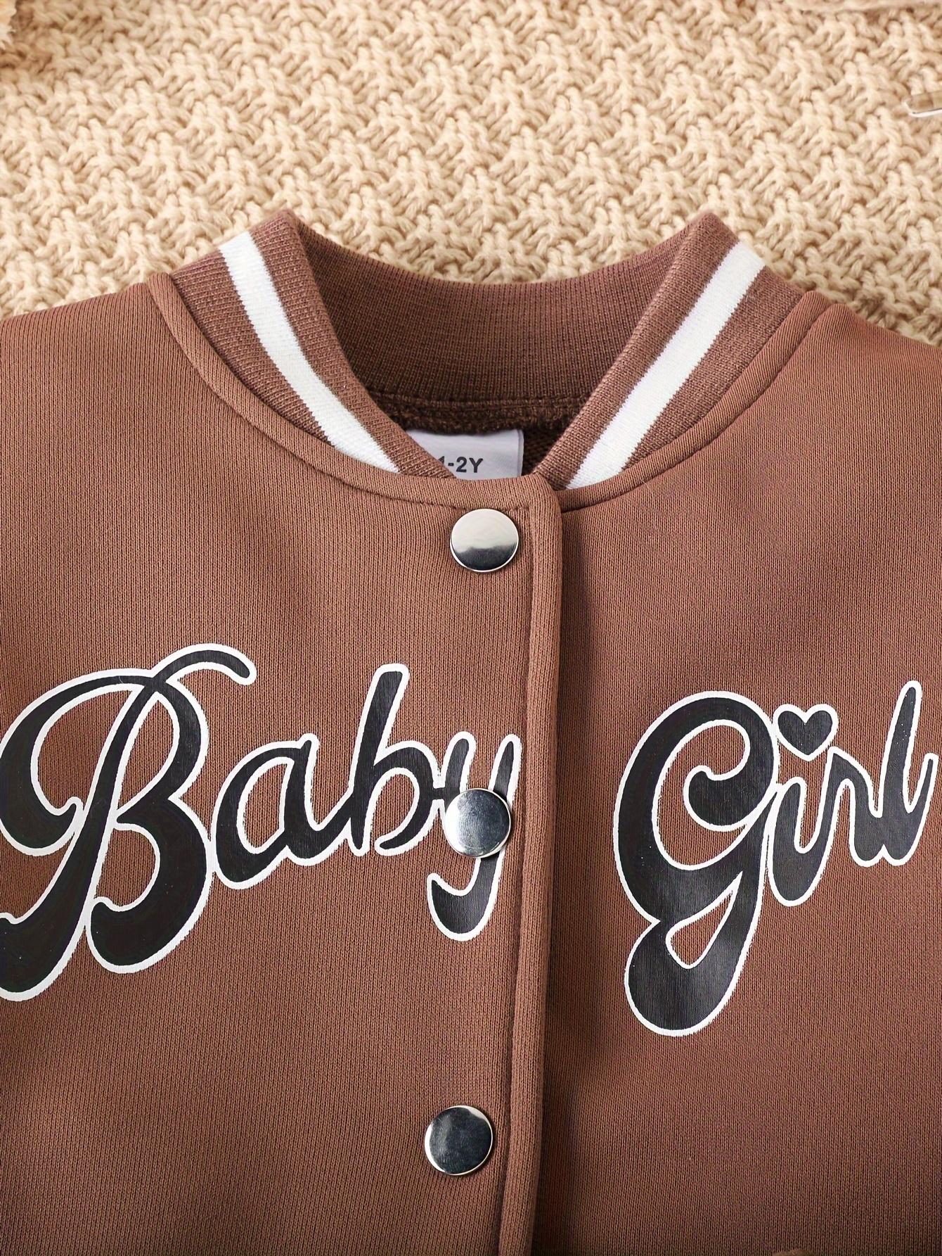 Kids Clothing Girls 2-Piece Preppy Look Set, Cotton Blend Baseball Jacket with Printed Letters + Pleated Skirt, Outdoor & Party Wear Gift