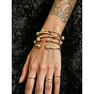 Retro Boho Thick Bangles, Fashionable Chunky Bangles, 10mm Ball Silvery, Handmade Stacking Bangles for Women, Multilayered Bangles, Daily Party Jewelry Gifts
