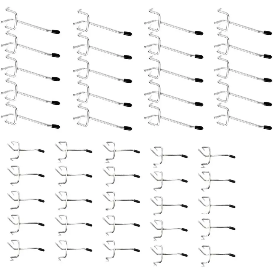 40 count Pegboard Hooks,L Style Long Peg Board Wall Hooks,Rustproof Peg Board Tool Utility Hooks Fit 1/4" or 1/8" Peg Board with Black Rubber,2 Sizes (2"+4", )