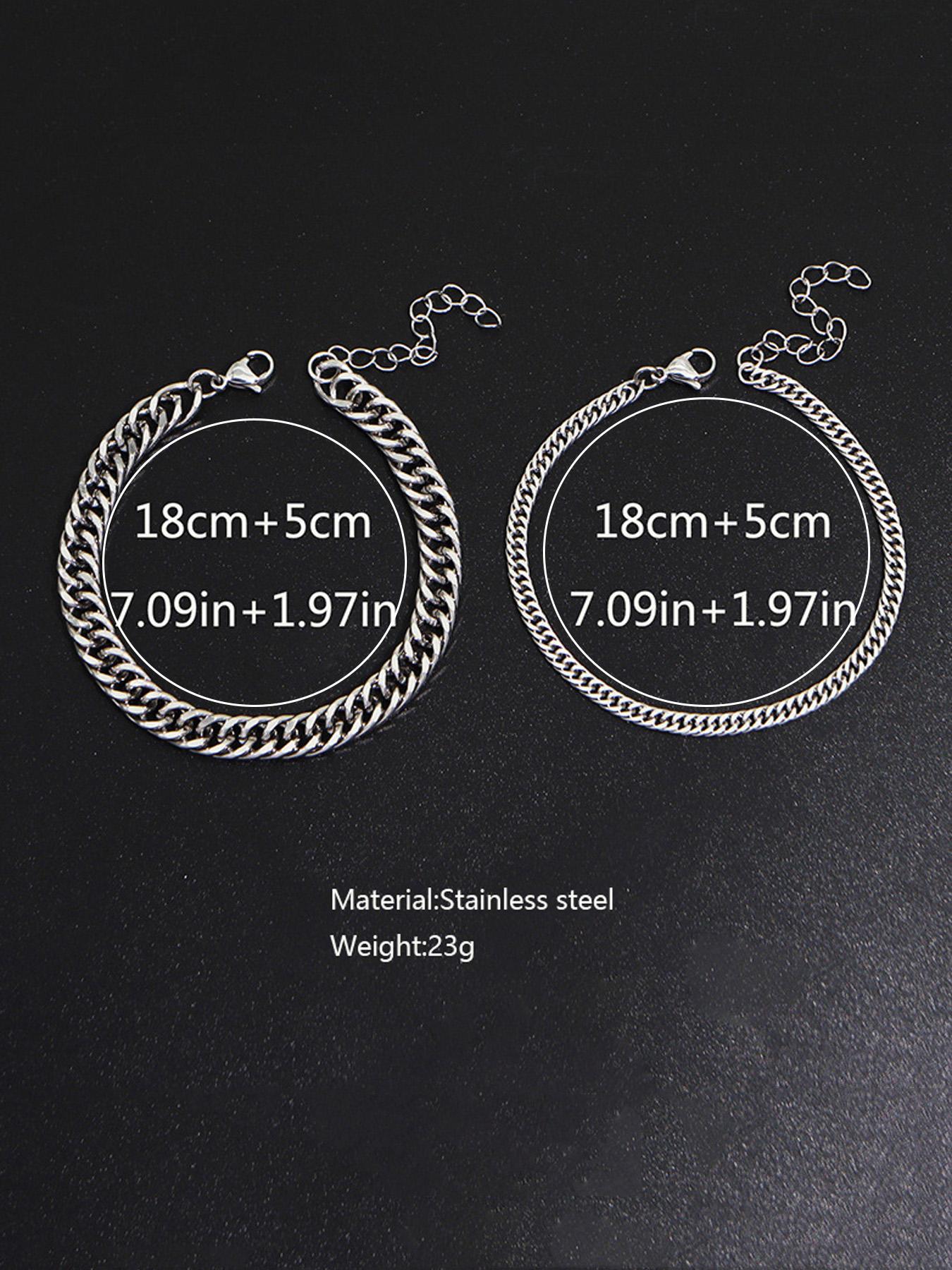 Summer Men's Simple Plain Chunky Chain Link Stackable Bracelet, Fashion Cuban Chain Bracelets Kit, Stainless Steel Bracelet, Elegant Jewelry Bracelet, Casual Versatile Streetwear Jewelry Accessories, Non Tarnish Jewelry, Fashionable Accessories