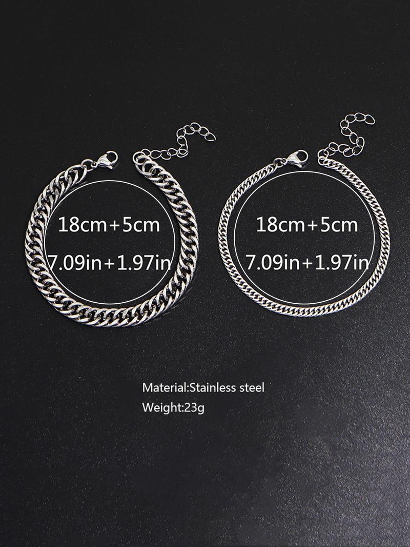 Summer Men's Simple Plain Chunky Chain Link Stackable Bracelet, Fashion Cuban Chain Bracelets Kit, Stainless Steel Bracelet, Elegant Jewelry Bracelet, Casual Versatile Streetwear Jewelry Accessories, Non Tarnish Jewelry, Fashionable Accessories