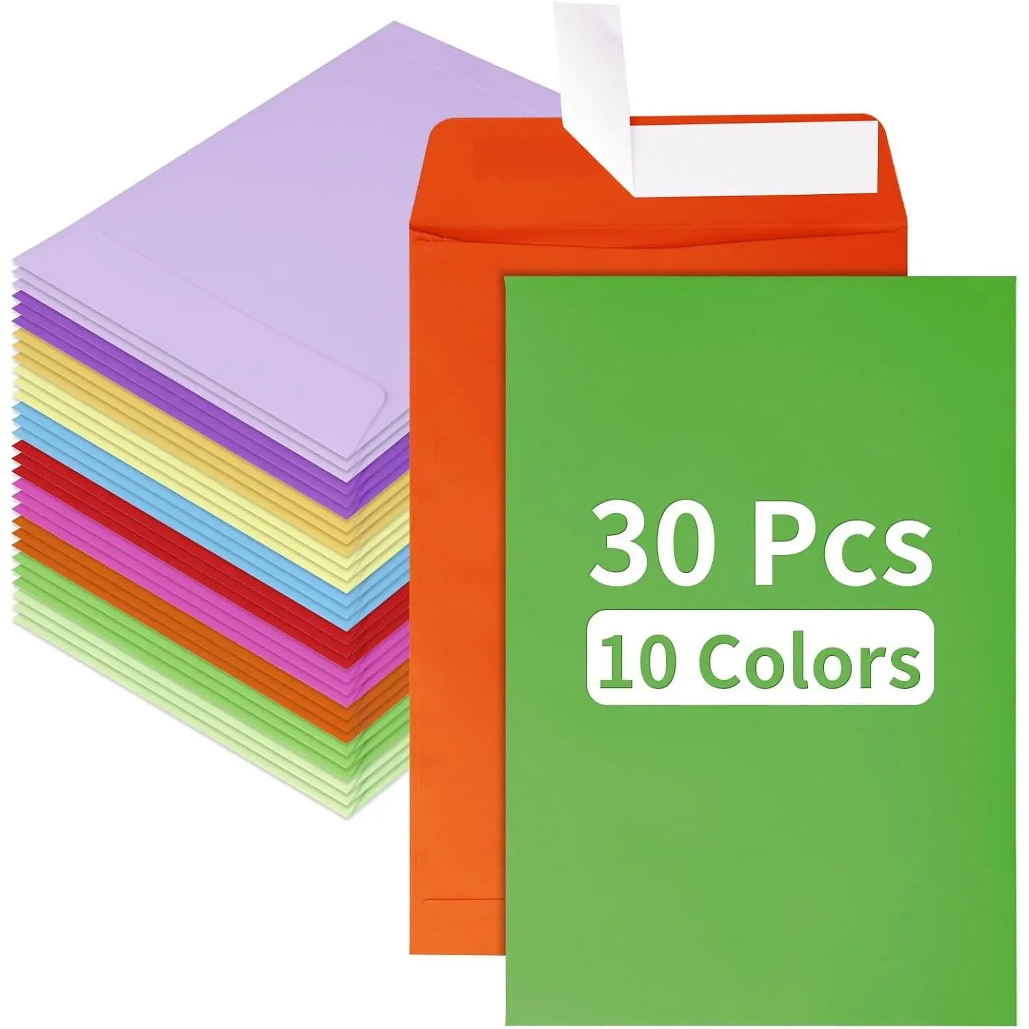 30 Pack Colorful 6x9 Self Seal Envelopes for Office Business, Mailing, Storage, Organizing, Home, 6.25 x 9 Inch