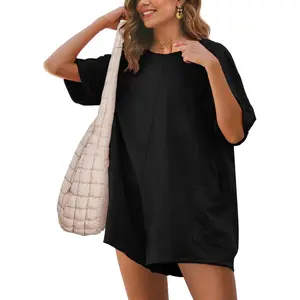 A beauty's walk-in closet Glamaker Women's Summer Oversized Tee Romper Casual Workout Athletic Romper Onesie Backless Loose Shorts Jumpsuit Overalls