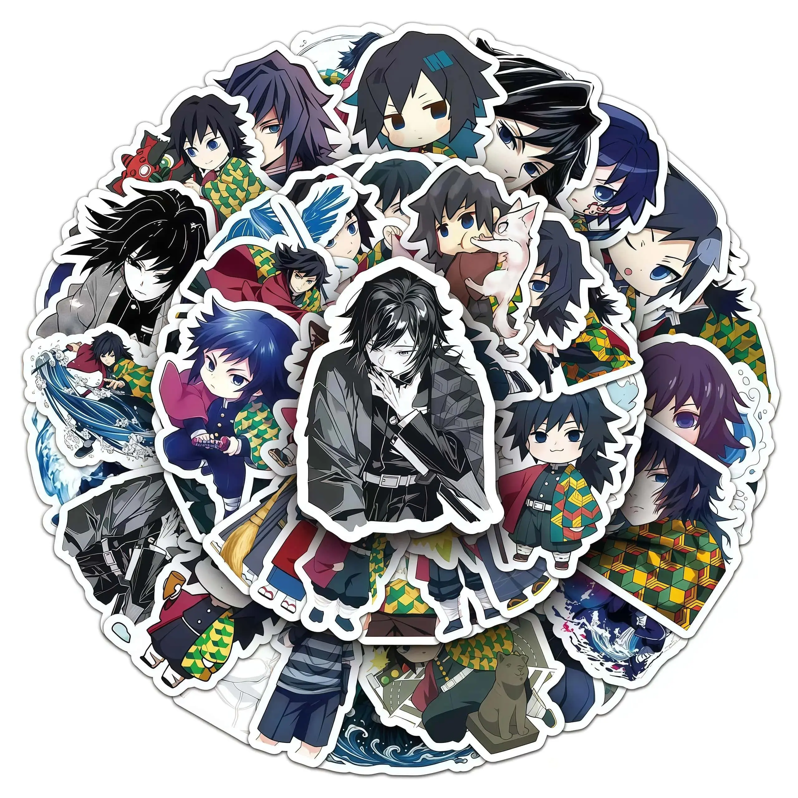 50Pcs Demon Slayer Tomioka Giyuu Sticker Pack, Cool Chibi Water Hashira Anime Decals for Laptop, Water Bottle & Scrapbook DIY