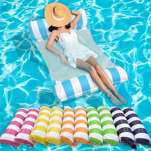 Inflatable Pool Hammock 2 Tube Simple Design Adult Size Water Hammock Striped Floats, 4-In-1 Multi-Functional Pool Floating Toy