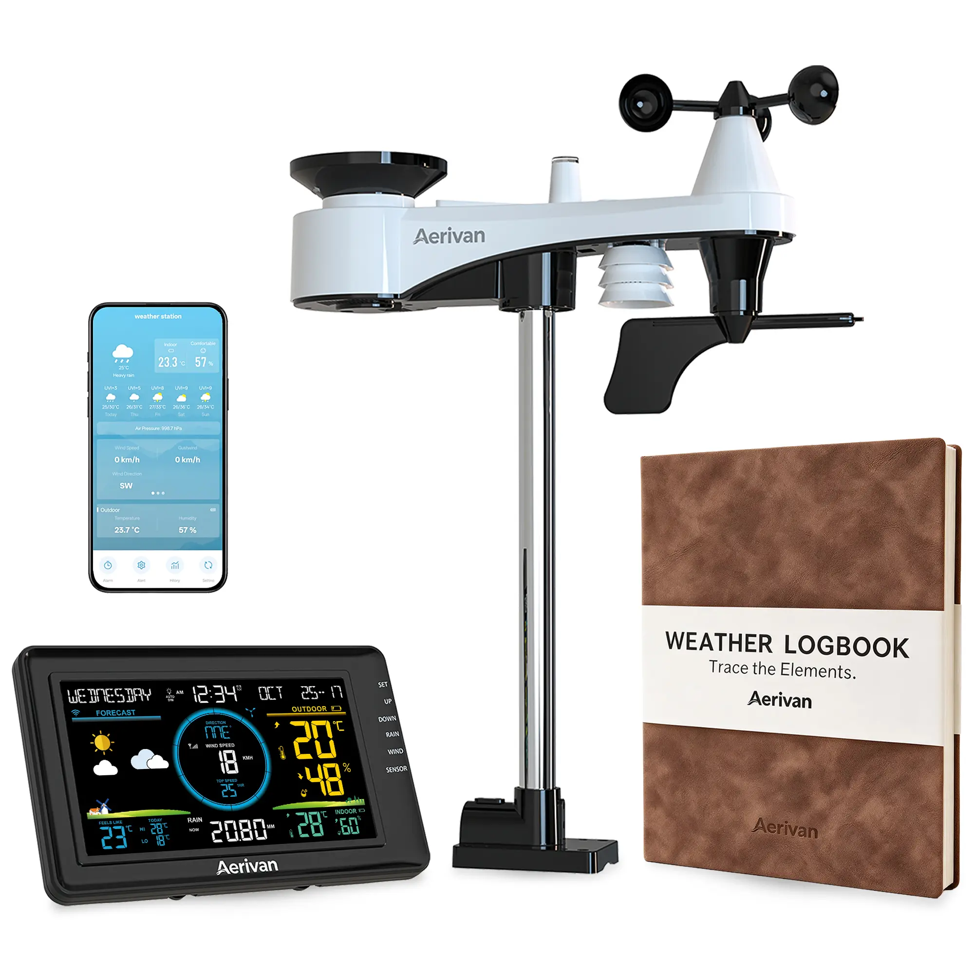 Aerivan W1 PRO WiFi Home Weather Station with Hardcover Logbook