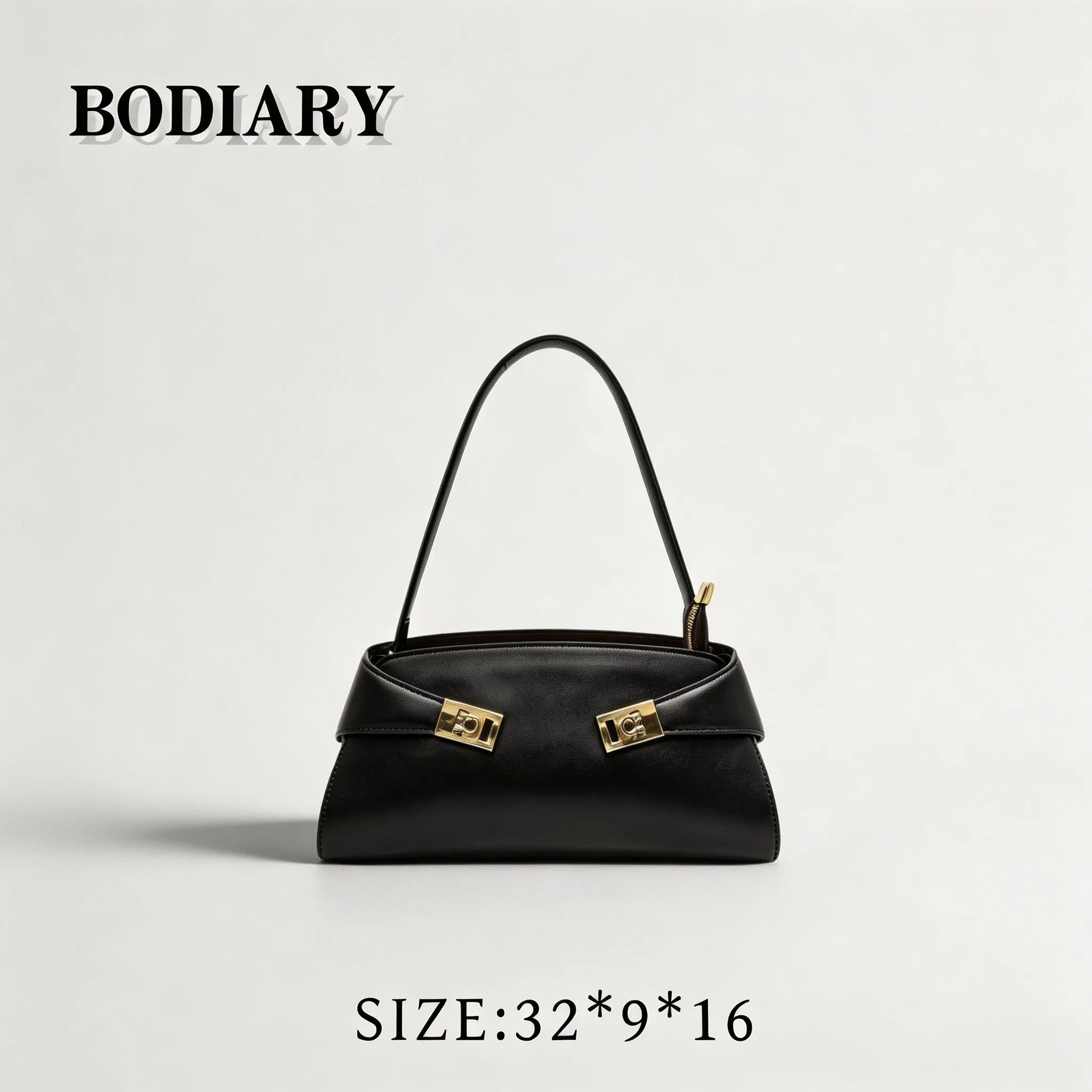 BODIARY Vintage Olive black Baguette Shoulder Bag Double Gold Lock Underarm Bag Elegant Women Handbag 62036 Daily Commute Size 32*9*16 cm