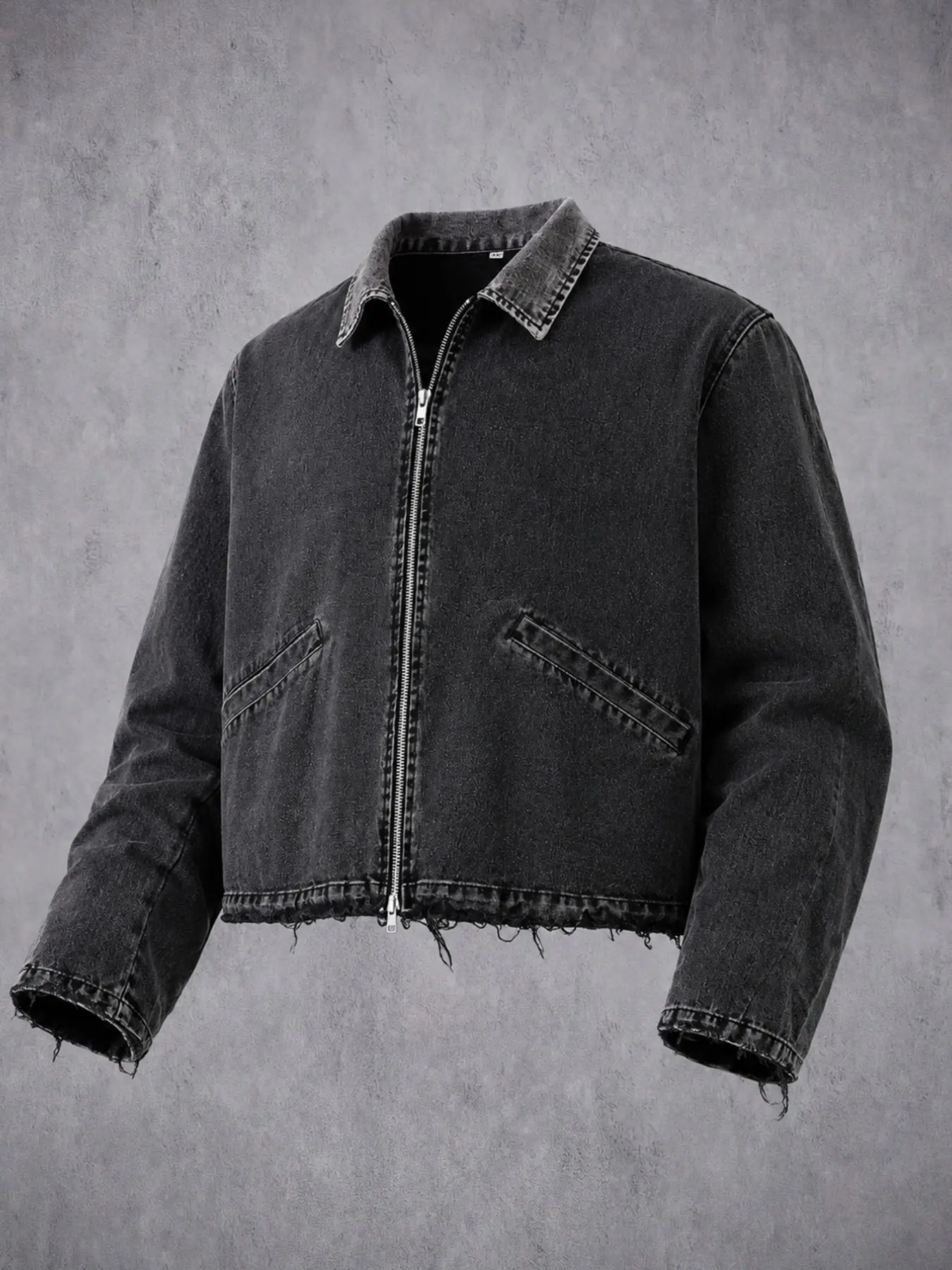 Men's Vintage Washed Denim Jacket, Distressed Frayed Zipper Streetwear Top, Y2K Short Casual Workwear Coat, All Seasons