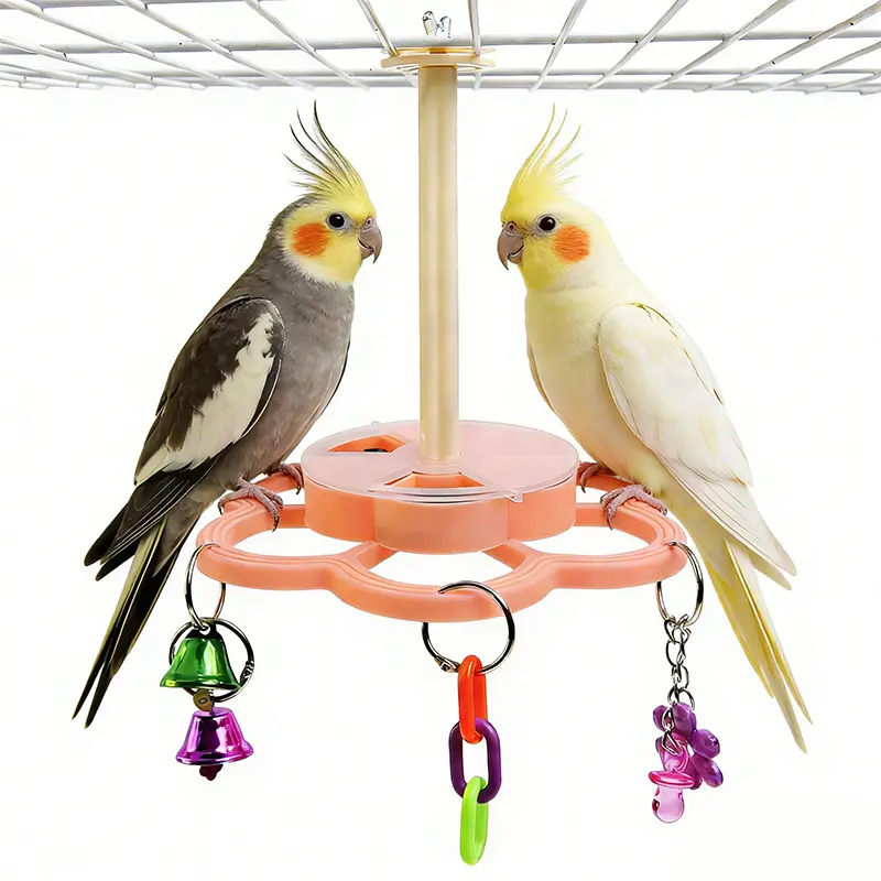 Parrot stand with rotating windmill toy, stand pole, educational training parrot foraging turntable bird toy