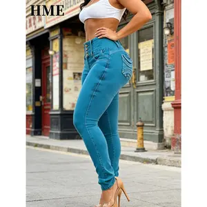 New Arrival of Mid-Rise Skinny Jeans in White/Aqua Green - These Fitted Jeans Feature a Multi-Button Mid-Rise Design And Decorative Stitched Pockets.They Can Be Paired with High Heels for Dates Or Outings