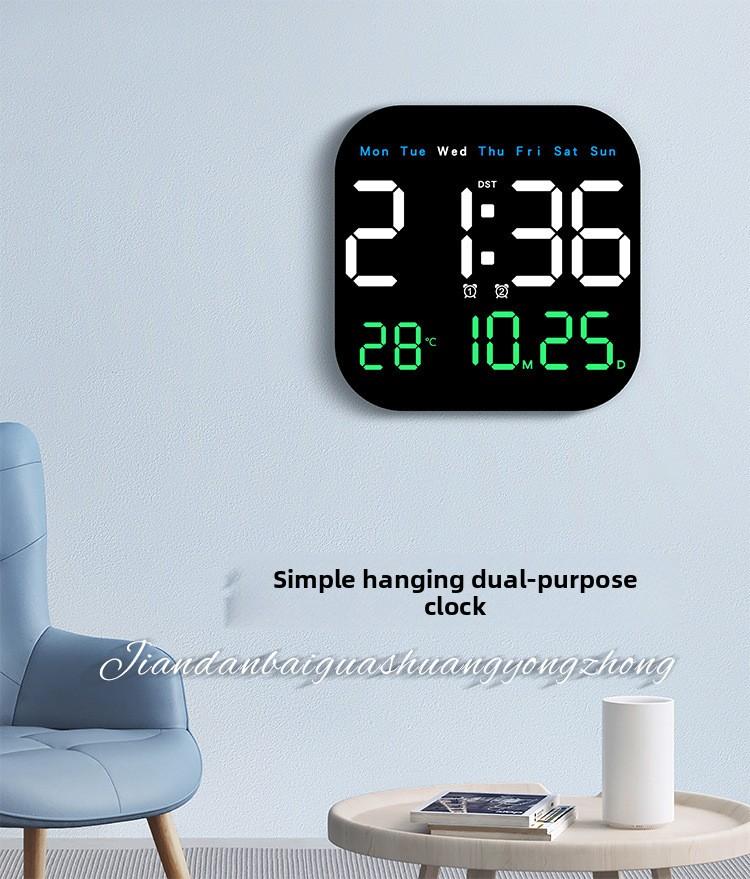 Large Display Digital LED Wall Clock Battery Operated with Temperature Date Weekday Display Adjustable Brightness Alarm Timer Modern Hanging Table Clock for Living Room Bedroom Home Decor