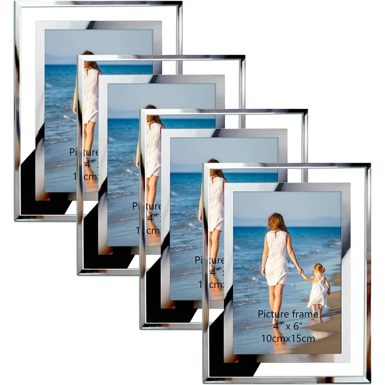 Bulk 4x6 Picture Frames, 4 Packs  Photo Frames 4 by 6, Glass Wedding Frames 4x6, Clear Mirror Wedding Photo Frames, Only for Tabletop Display Vertically or Horizontally