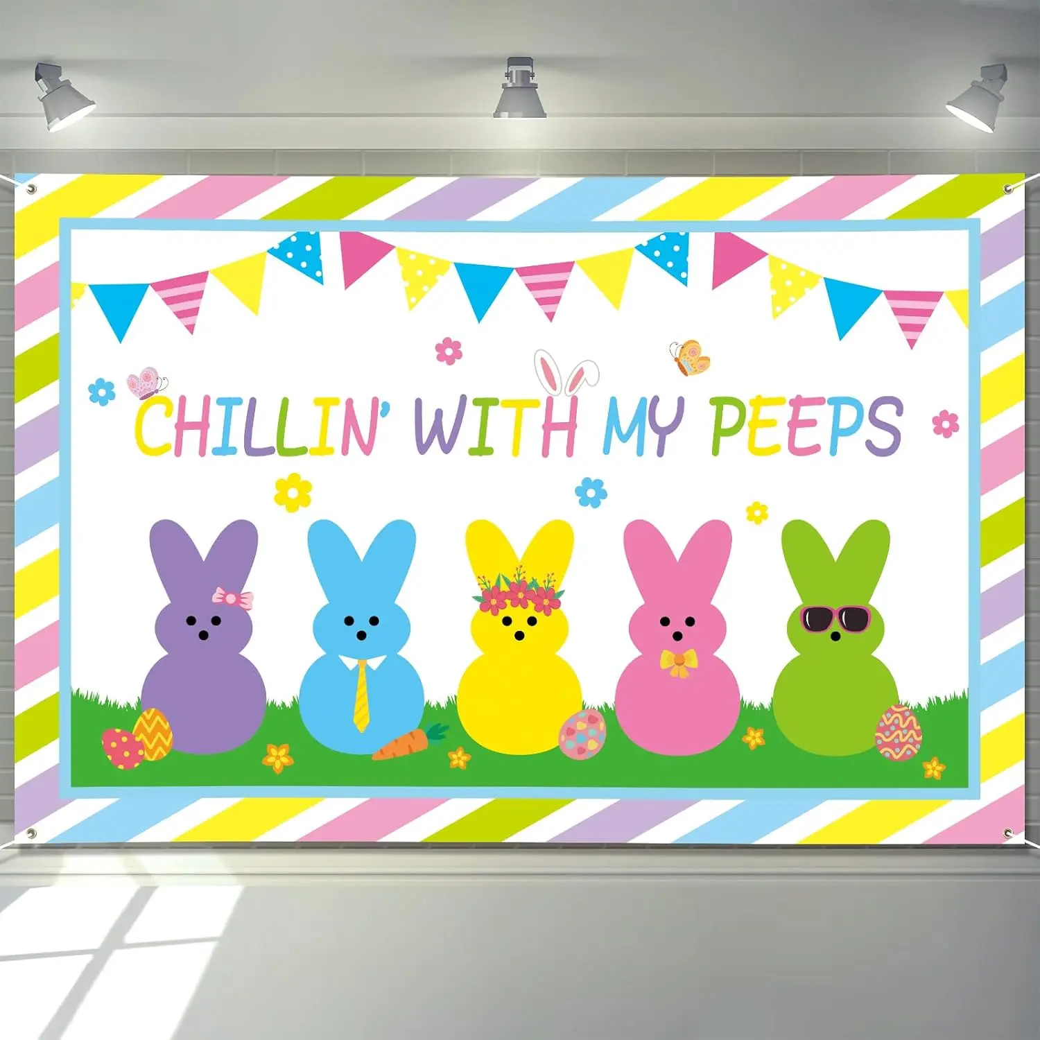 Large Easter Backdrop 72" x 48" Easter Banner Decorations Chillin with My  Bunny Eggs Photography Seasonal Holiday Backdrop for Indoor Outdoor Garden,Yard,Party  Decorations