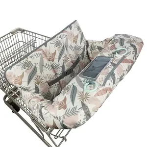 Shopping Cart Cover  Baby, 2 in 1 High Chair Cover  Restaurant seat & Grocery Cart Cover  Babies, Thick Padded with Clear Phone Pouch, Machine Washable, Leaves
