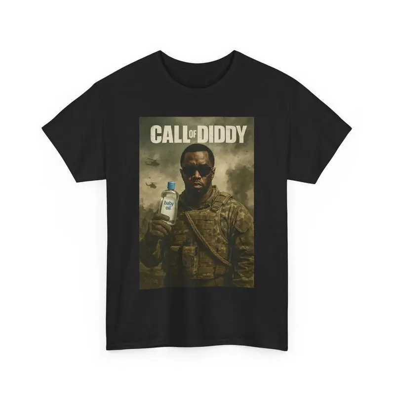 Men's 100% Cotton Call of Diddy Funny Baby Oil Meme Short-Sleeve Casual T-Shirt, 90s Graphic Streetwear Menswear Top, Shortsleeve