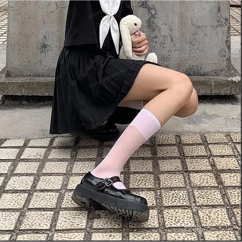 Women’s Sheer Knee High Socks, Lightweight Nylon Stockings with Wide Comfort Band, Japanese Style Summer Hosiery for JK, School and Casual Outfits