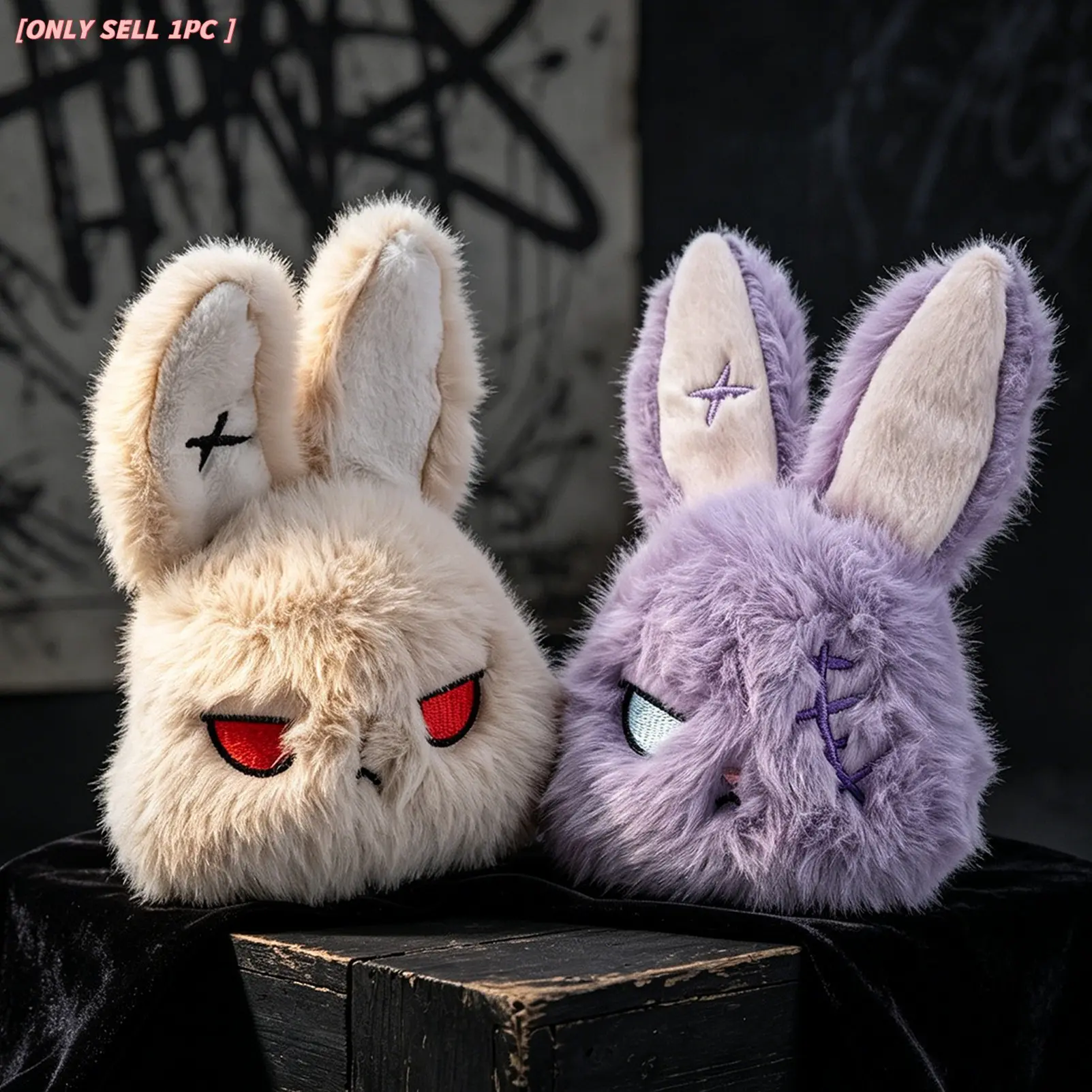 Gothic Bunny Plush Keychain, Key Charms, Cute Punk Rabbit Bag Charm, Soft Fluffy Kawaii Goth Plush Pendant, Dark Aesthetic Stuffed Animal Accessory, Collectible Keyring in 7 Colors, Gift for Teens, Gamers, Anime Fans, Alternative Fashion Lovers