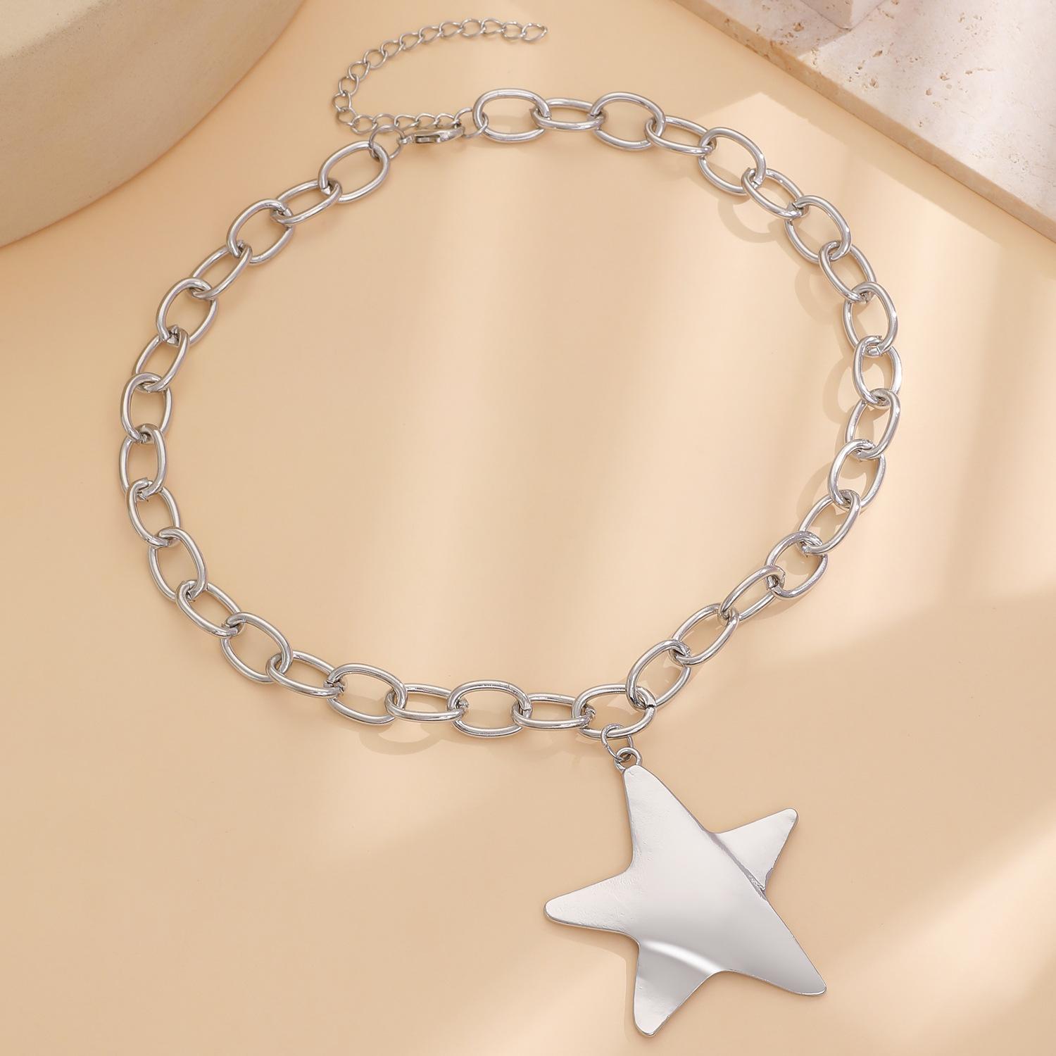 Geometric pentagram alloy pendant necklace - trendy, unique, and statement-making star clavicle chain