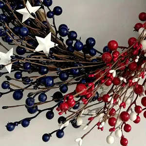 Independence Day Wreath – Red, White, and Blue Faux Berry Star-Shaped Wreath; Handmade DIY Decor for Front Door, Walls, Parties, and Home (Patriotic/Memorial Day Theme)
