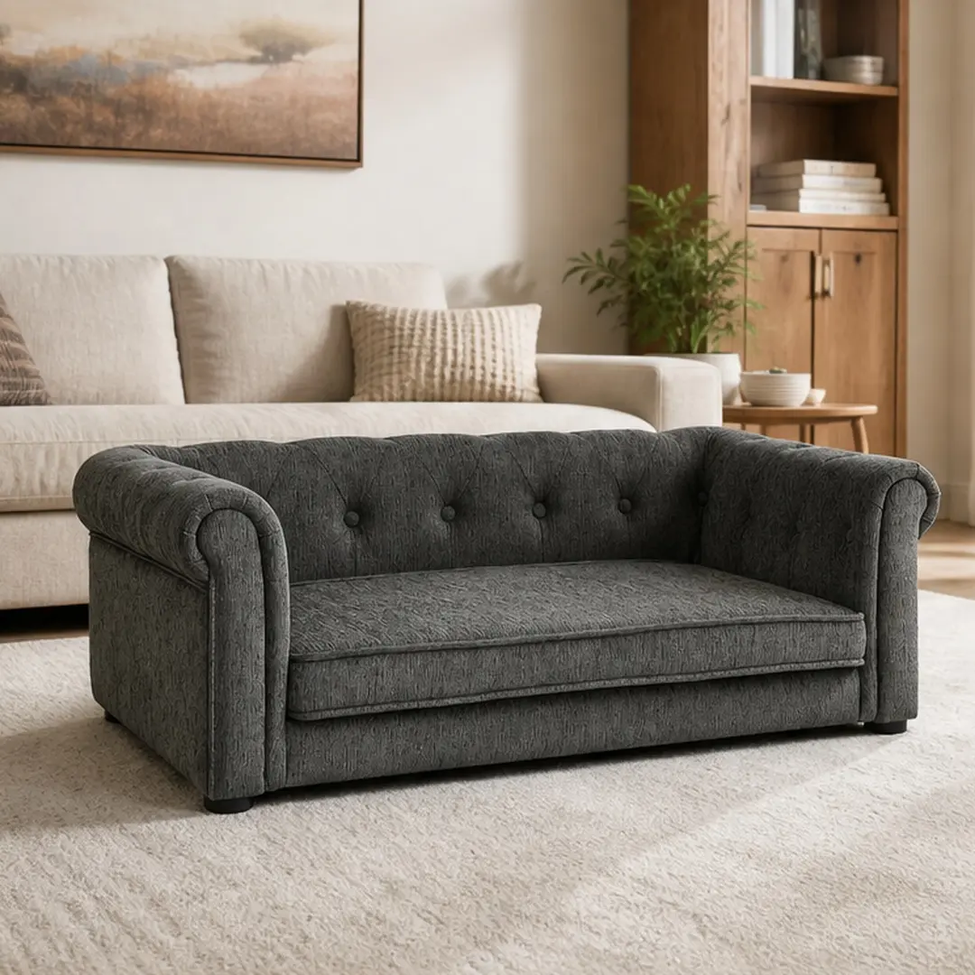 ARCH Elevated Dog Sofa Bed for Small Medium Dogs, Modern Pet Couch with Foam Padding, Dark Gray, 40x23x14 Inches, Durable Fabric, Raised Pet Furniture for Living Room, Easy Clean, Stylish Dog Couch, Dark Gray Color Options, Foam Material