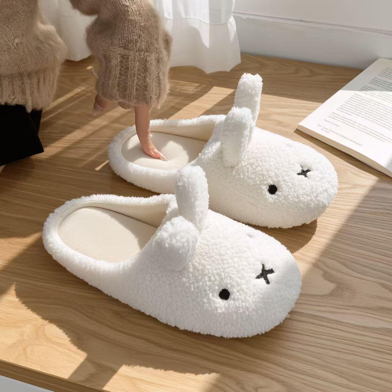 Miffy Winter Comfort Warm Cartoon Cute Anti Slip Slippers Kawaii Plush Cotton Slippers for Women Gift Toy