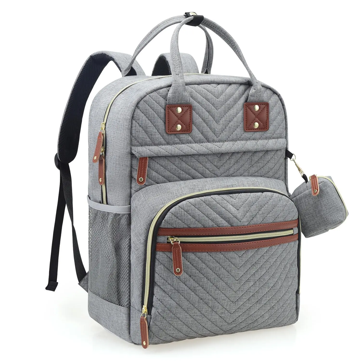 Diaper Bag Backpack, Baby Essentials Travel Tote Bag, Multi function Waterproof Backpacks, Travel Essentials with Stroller Straps & Pacifier Case - Grey