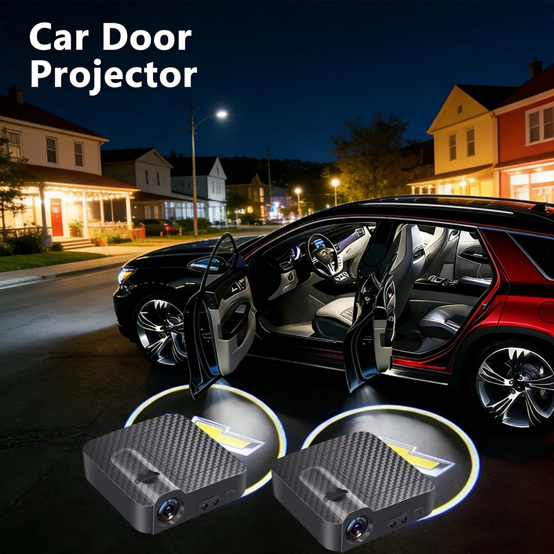 Wireless Car Door LED Projector Lights, Carbon Fiber Universal Welcome Ghost Shadow Light, Infrared Induction Auto Courtesy Step Lamp for All Models, Easy No-Drill Installation (Battery Not Included)
