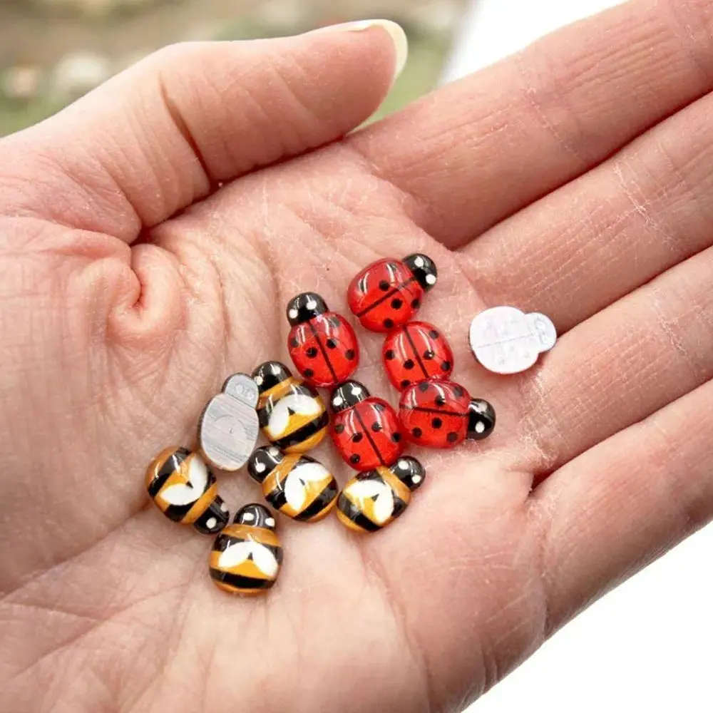 50PCS Tiny Ladybugs & Bees Miniature Flatback Cabochon Charm Bugs for Fairy Garden DIY Craft Decoration- No Adhesive