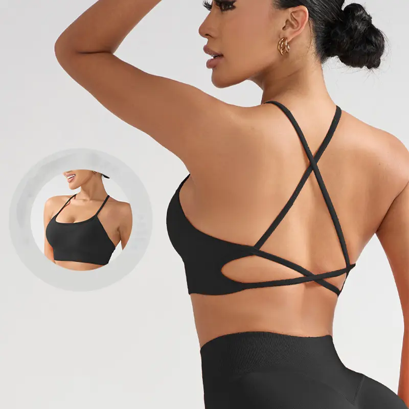 Women High Support Seamless Sports Bra,  Crossover Back Design With Slip‑Resistant Straps, Breathable Nylon‑Spandex Bra for Workout Sports Daily Outings