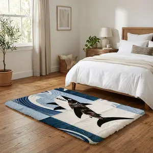 Shark pattern area rug with non-slip backing is perfect for decorating living rooms, kids' bedrooms and playrooms, adding a fun ocean theme to your home decor.