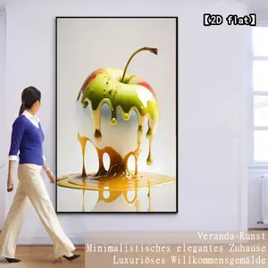 [2D flat] Apple dripping with honey, unique visual effect, 1 piece of 2D flat unframed canvas painting, suitable for living room, office, bedroom decoration, perfect room decoration - cafe decoration - birthday Halloween Christmas gift