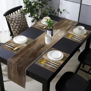 2D flat printing, 5-piece/7-piece retro brown gray farmhouse tablecloth and placemat set, modern abstract painting art restaurant decoration, suitable for daily use, farmhouse linen tablecloth, dressing table scarf, kitchen dining table party decoration