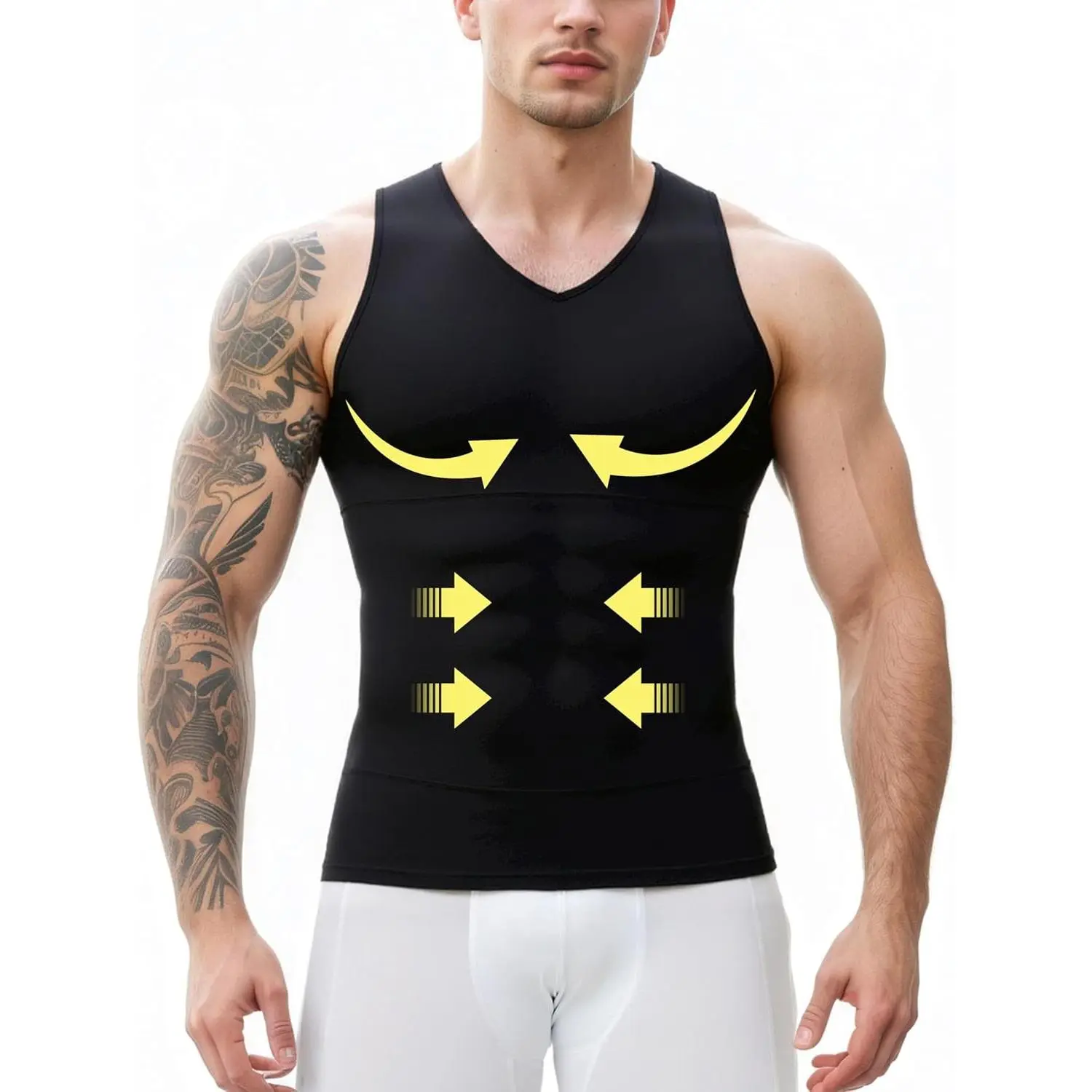 Mens Compression Shirt Tummy Control Shapewear for Gynecomastia Hide Belly Slimming Breathable Undershirt