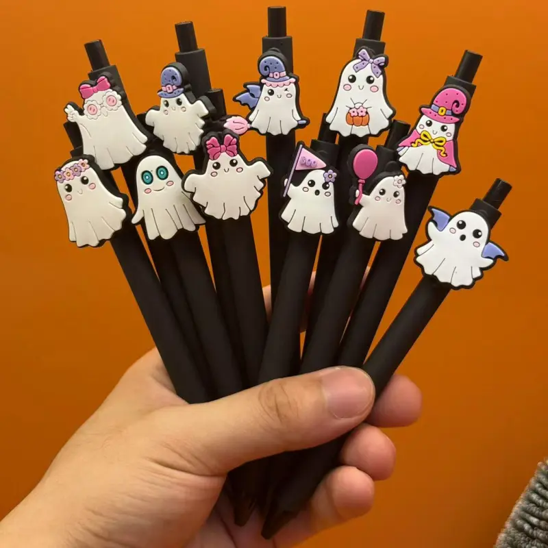20/30pcs  Creative Simple Cute Halloween Ghost-Shaped Themed Retractable Ballpoint Pens, Campus Design Halloween Pumpkin Series Push-Action Gel Pens, Colors Random
