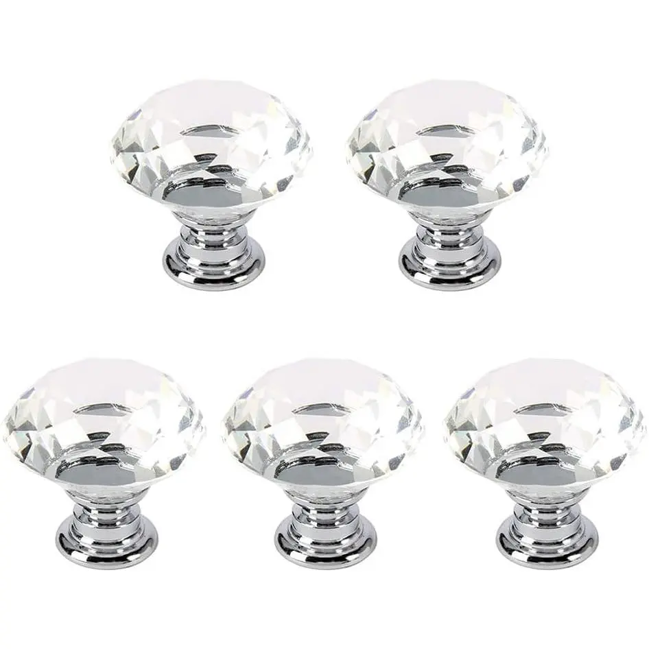 5 Pack  Glass Cabinet Knobs-30mm  Shape Pulls Handles for Drawer Dresser Kitchen Wardrobe Bathroom Cabinet Desk - YL00008 (Clear)