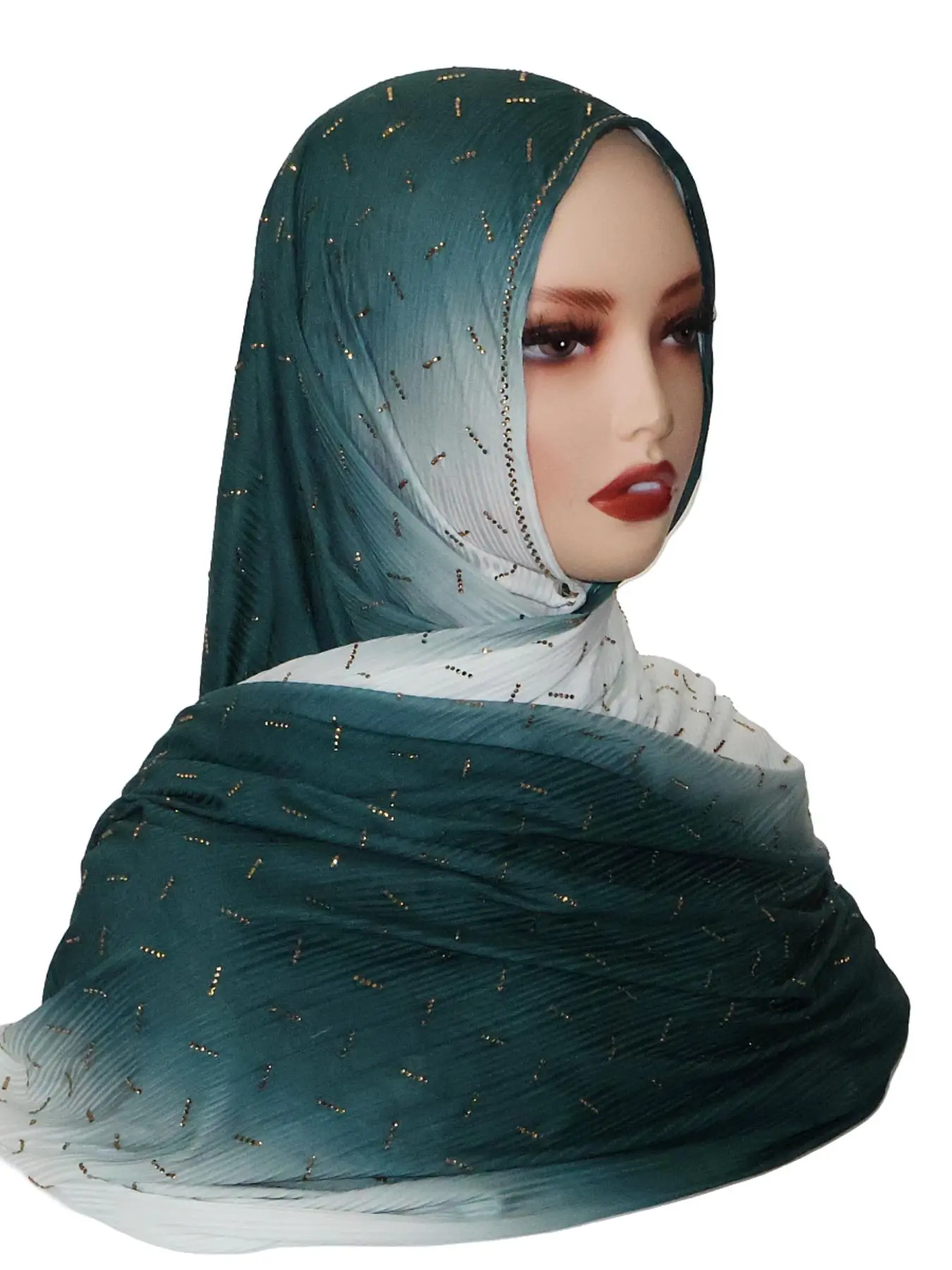 Women's Ombre Print Rhinestone Decor Khimar, Modest Casual Hijab for Daily Wear, Fashionable Muslim Clothing for All Seasons