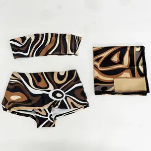 Classic Women's Brown Scarf Strapless Bikini Sets with Designer Signature Logo Luxury Design Women's Two-Piece Swimsuit Swimwear