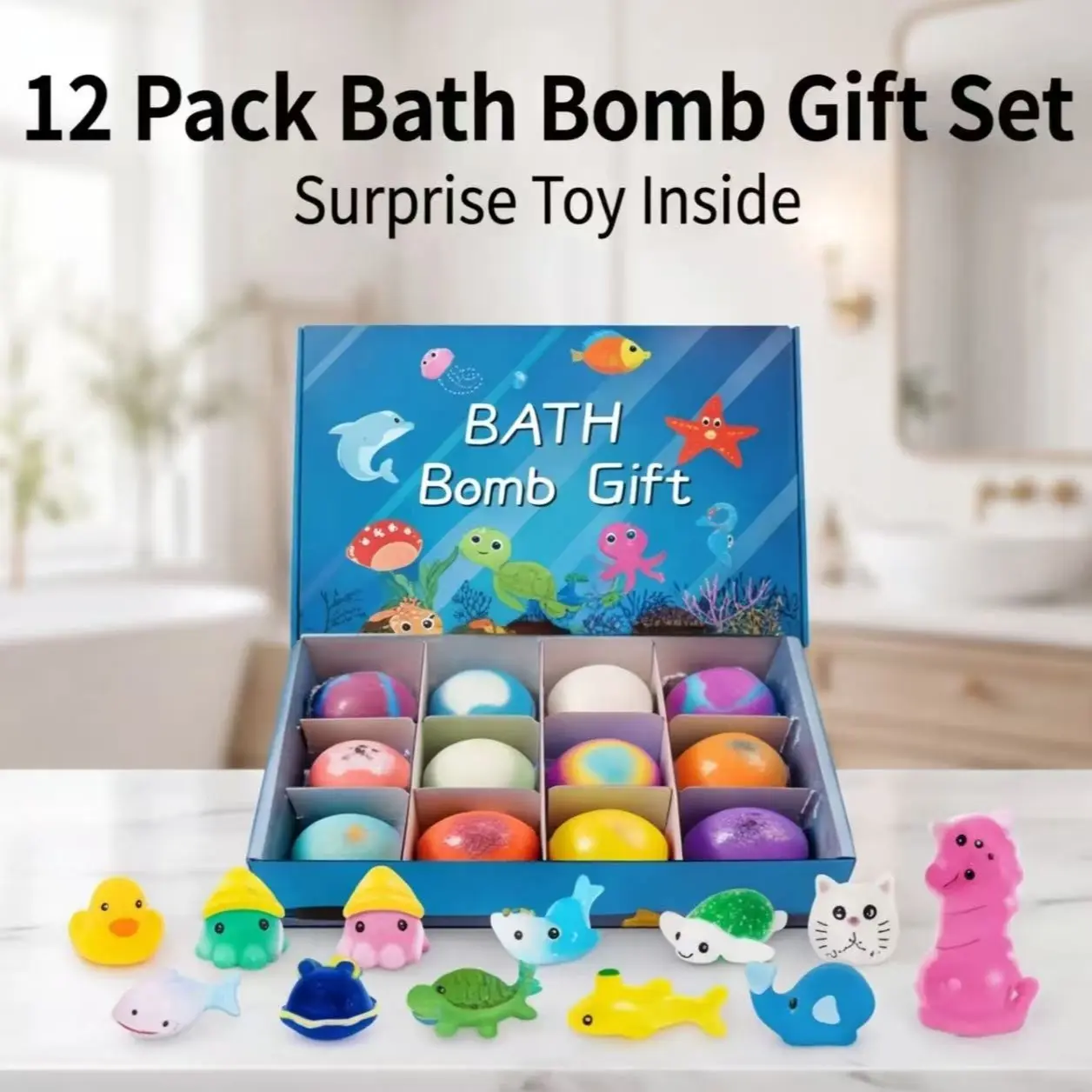 2026 New Ocean Mermaid Halloween Zodiac Kids Bath Salt Balls, 12 Essential Oils, 12 Toys, Body Care, Best Gift, 60g*12