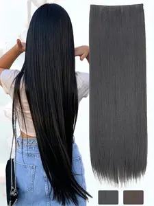 KAIRIYA 32" Thick Straight Clip-In Extensions: Super Long Reddish Brown Synthetic Weft, Secure Multi-Clip Hold, Lightweight Voluminous Hairpiece for Women Holiday Party & Festive All-Day Comfort