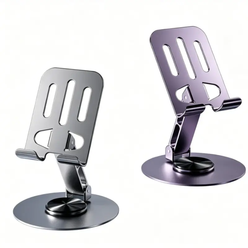 360 Degree Wivels Metal Phone Tablet Stand, Adjustable Foldable Desktop Holder, Stable Base, Fits iPad Pro iPhone Android