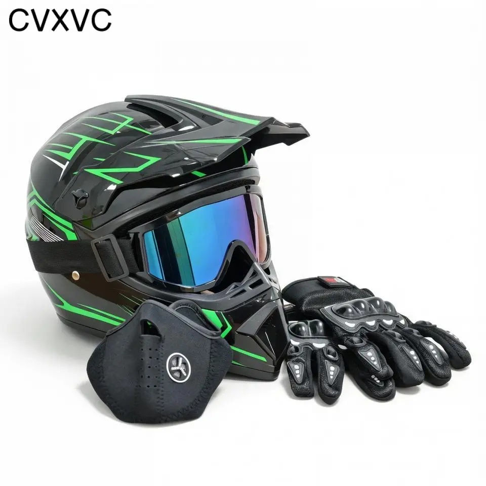 CVXVC Adult Cross Country Motocross Tough ABS Full Face Off-Road Helmet With Goggles For Electric Dirt Bike Four Wheeler ATV UTV Pit Bike Ebike Mountain Bikes DOT Approved Safety Protection Quick Release Buckle Comfortable Removable Liner Accessories